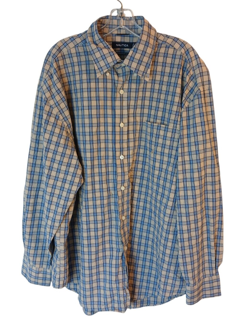 Nautica Blue and Tan Plaid Button-Down Shirt Size XL